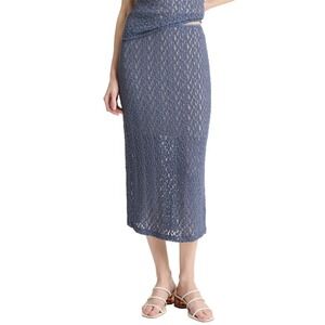 Vince Floral Smocked Blue Textured Lace Midi Skirt Size Large